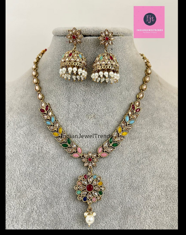 Multicolor Kundan Antique Finish necklace