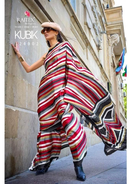Black Multicolor Leheriya Striped Silk Saree