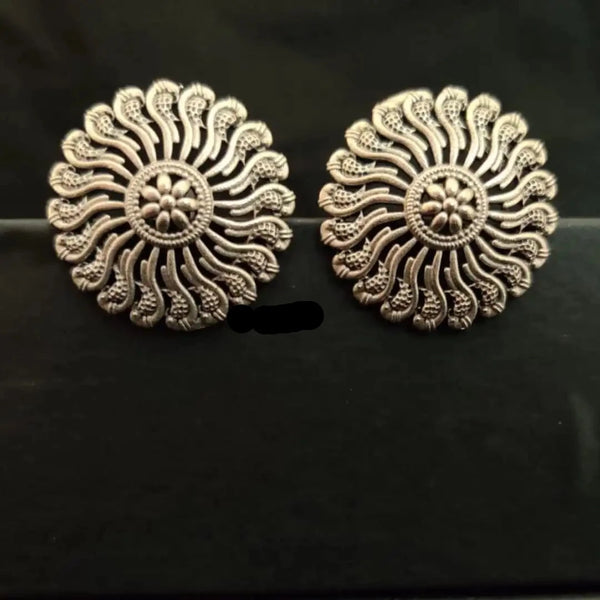 Floral” Round Shaped Silver Look Alike Stud
