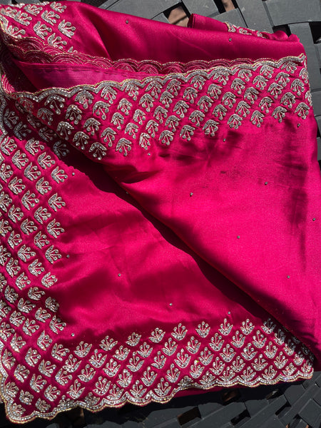 Rani Hot Pink Satin Silk Saree with Swarovski Crystals
