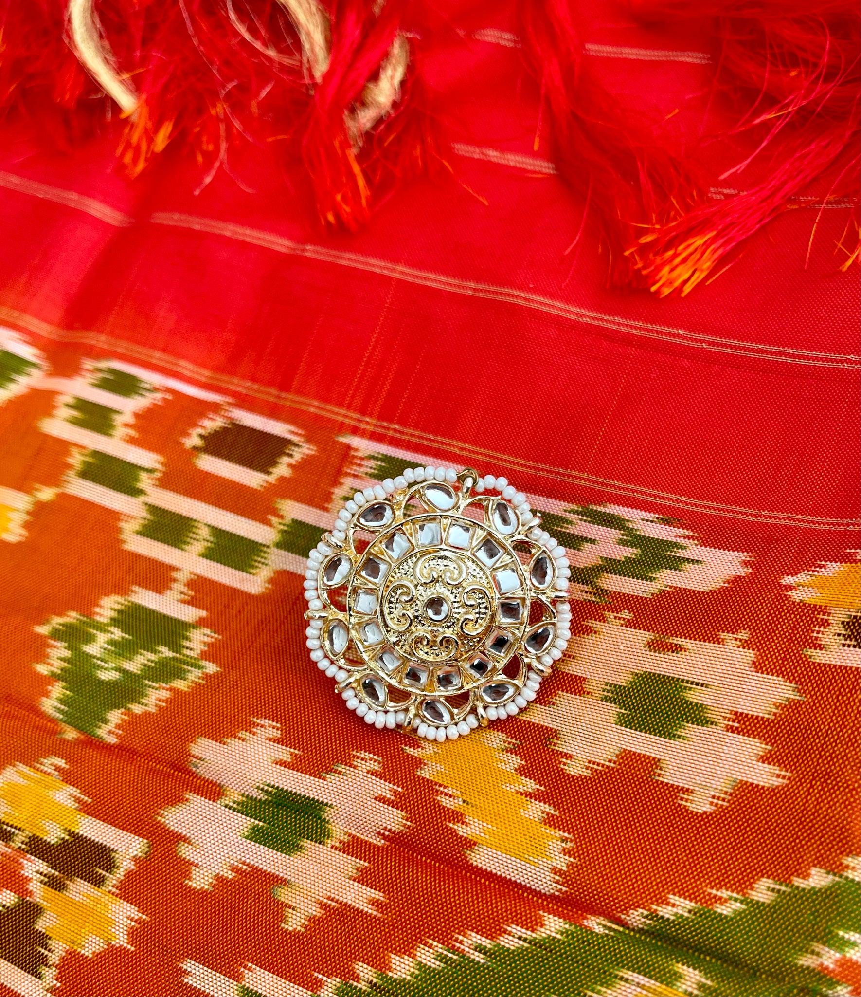 Zaveri Pearls Adjustable Pearl Kundan Finger Ring