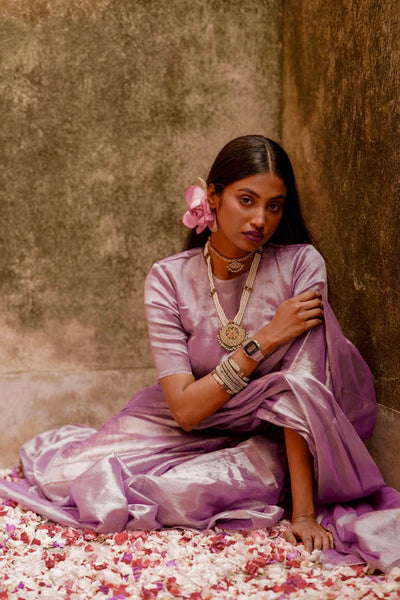 Lavender Handloom Tissue Saree