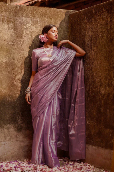 Lavender Handloom Tissue Saree