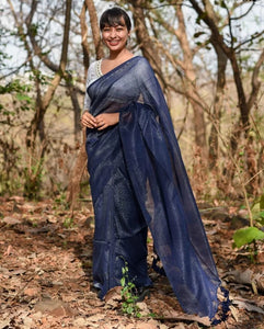 Lovely Blue Saree With Zari Detailing