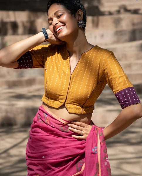 Readymade Glorious Mustard-Hued Cotton Made Blouse