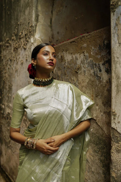 Pastel Pista Handloom Tissue Saree