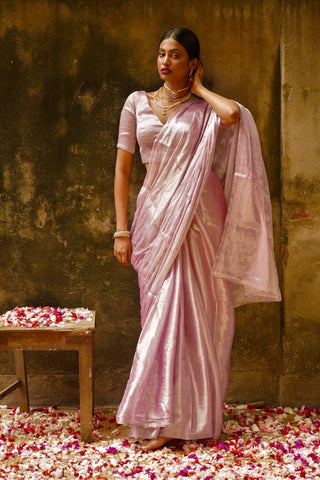 Pastel Pink Handloom Tissue Saree