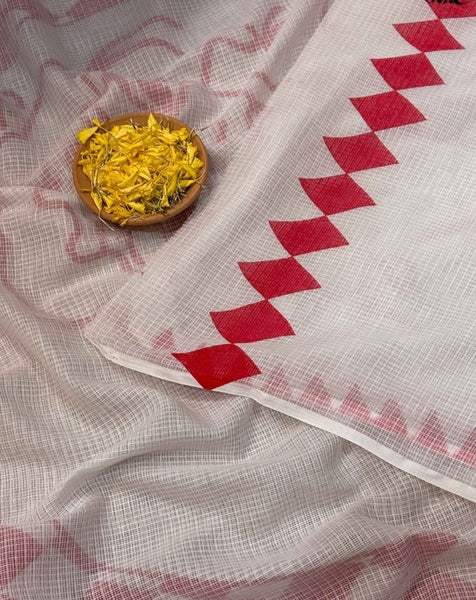 Red And White Cotton Printed Saree