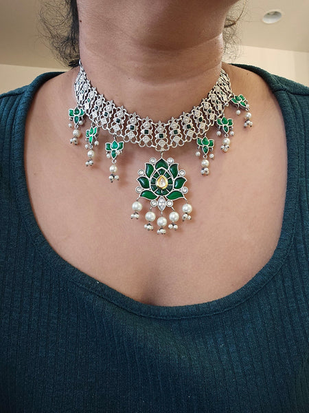 Achyutha Green Colored Fusion Choker Necklace set