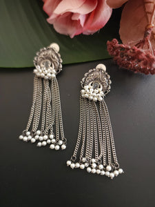 Mogul natural stone silver look alike earrings