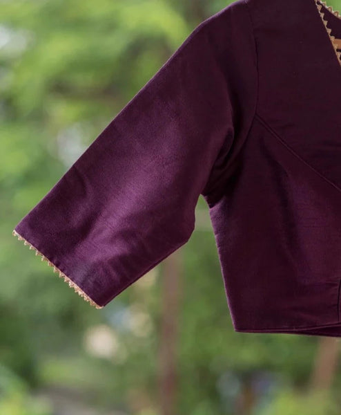 Readymade Purple And Gold Blouse Made Raw Silk