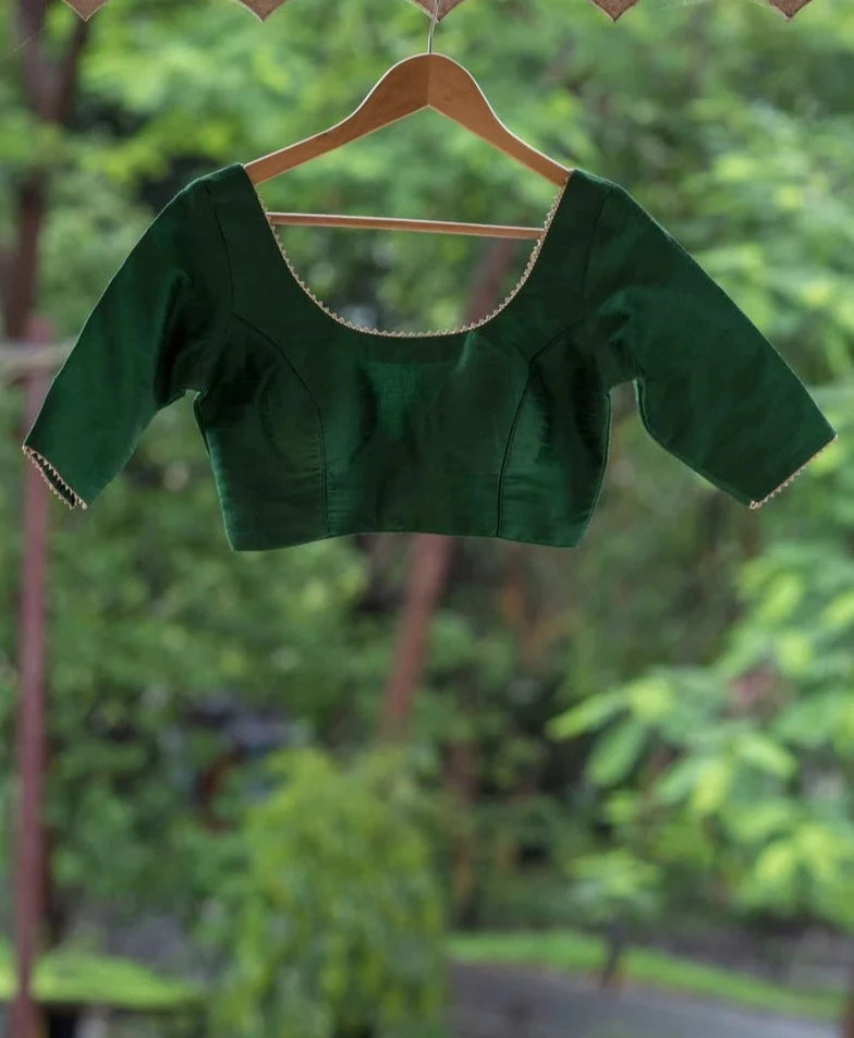 Readymade Green And Gold Blouse Made Of Art Silk