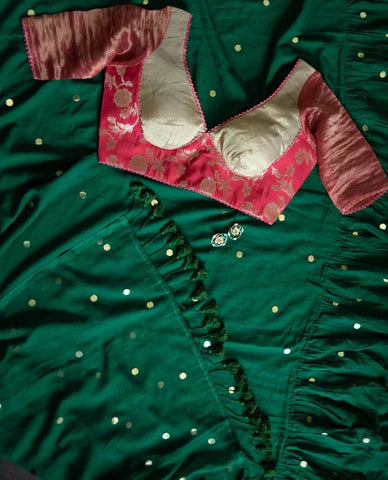 Readymade Gorgeous Red Cotton Silk Blouse With Golden Zari Work