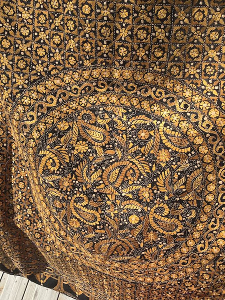 Pure Bangalore Silk Kantha Stitched Black Saree