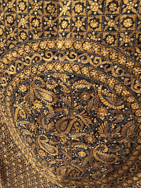 Pure Bangalore Silk Kantha Stitched Black Saree