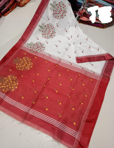 Agamoni Durga Puja Collection Red & White Embroidery Design Saree