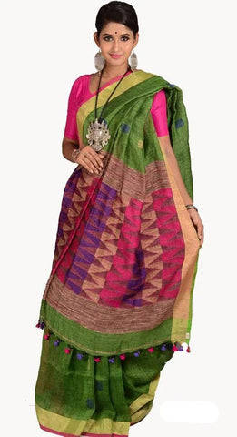 Light Purple Color 100 Count Handwoven Linen Saree