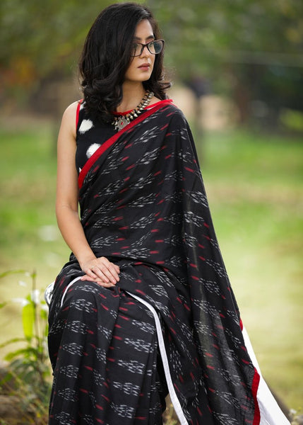 IKAT & WHITE COTTON SILK PALLU COMBINATION SAREE