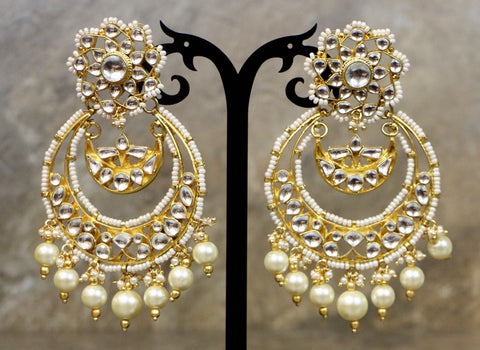 Designer Uncut Kundan Pearl Earrings