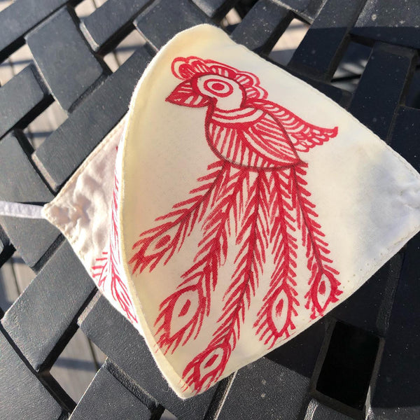 Two Ply Organic Cotton Fashion Mask with Hand-Painted Madhubani motives, Washable and Reusable Face Mask