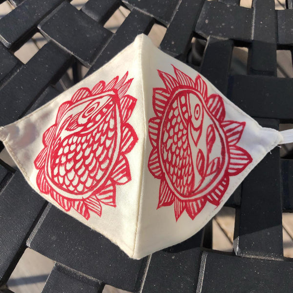Two Ply Organic Cotton Fashion Mask with Hand-Painted Madhubani motives, Washable and Reusable Face Mask