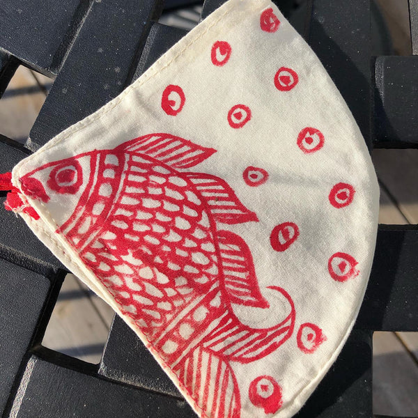 Two Ply Organic Cotton Fashion Mask with Hand-Painted Madhubani motives, Washable and Reusable Face Mask