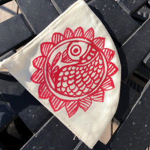 Two Ply Organic Cotton Fashion Mask with Hand-Painted Madhubani motives, Washable and Reusable Face Mask