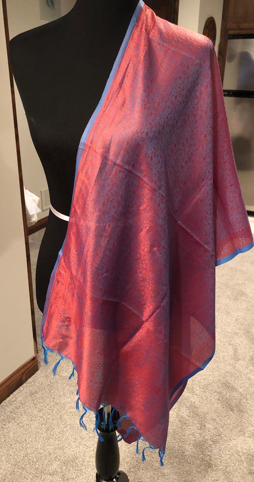 Red with Blue Border Pure Silk Dupatta/Stole