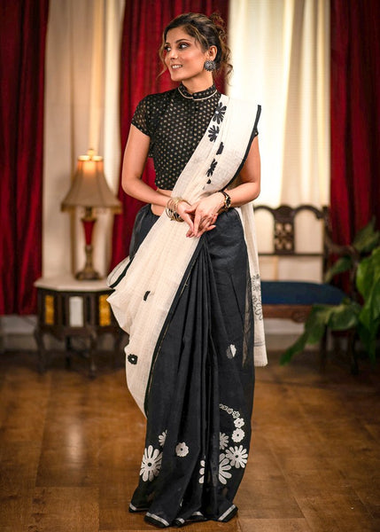 BENGAL HANDLOOM COTTON SAREE WITH APPLIC WORK