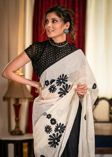 BENGAL HANDLOOM COTTON SAREE WITH APPLIC WORK
