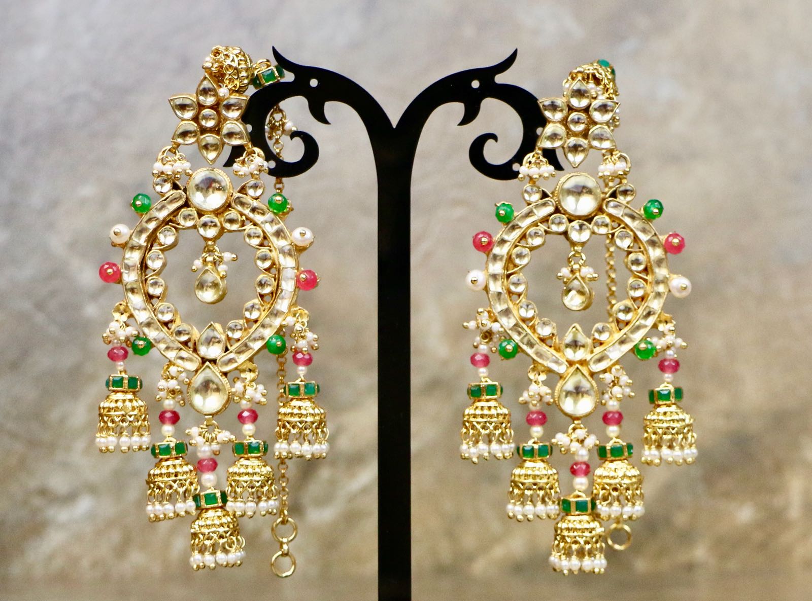 Designer Uncut Kundan Transparent Yellow Colored Earrings