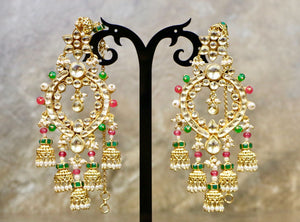 Designer Uncut Kundan Transparent Yellow Colored Earrings