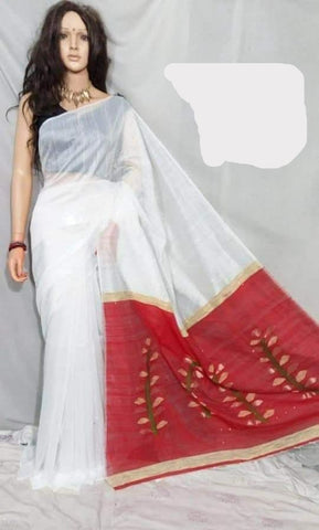 Agamoni Durga Puja Collection Red & White Sequence Work Saree