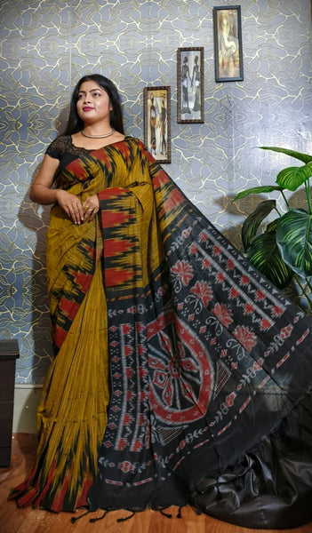 Ikat Hand Block Print Jaipuri Pure Soft Cotton Mulmul Saree with Blouse Piece