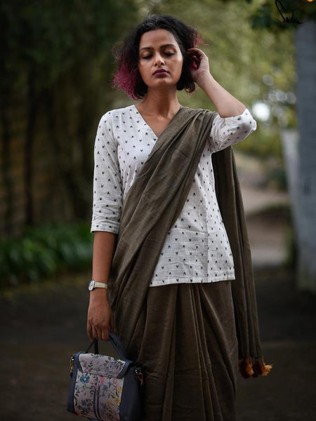 Antique Brown Cotton Saree