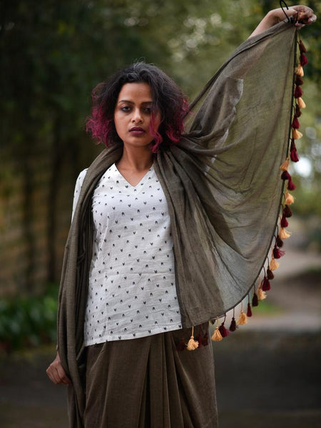 Antique Brown Cotton Saree