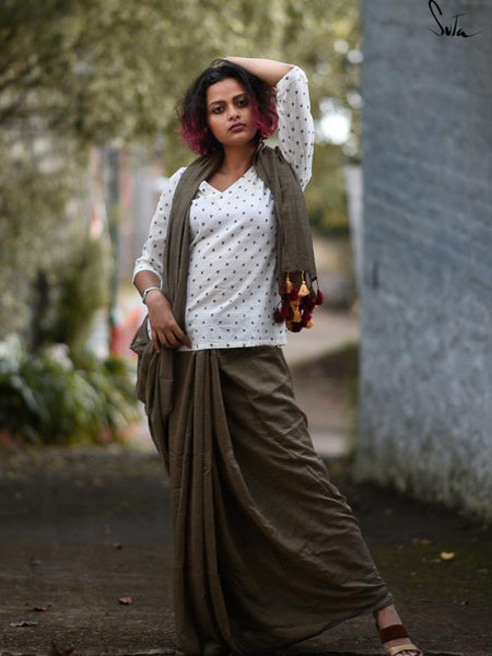 Antique Brown Cotton Saree