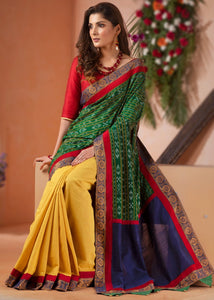 ORRISA IKAT & HANDLOOM COTTON COMBINATION SAREE WITH ORRISA CHAKRA BORDER