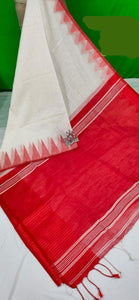 Agamoni Durga Puja Collection Red & White Cotton Silk Temple Saree