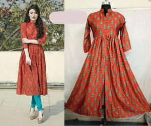 Orange Printed Cotton Kurti