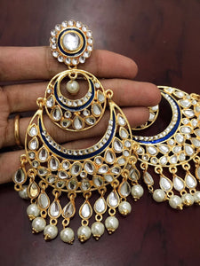 Gorgous Blue Colored Kundan Dangler Earrings