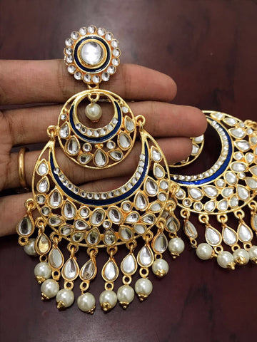Gorgous Blue Colored Kundan Dangler Earrings