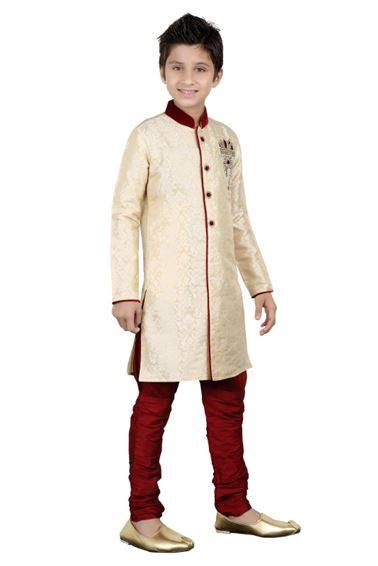 Boys Cream Brocade Kurta Pajama Set