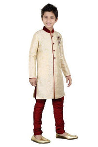 Boys Cream Brocade Kurta Pajama Set