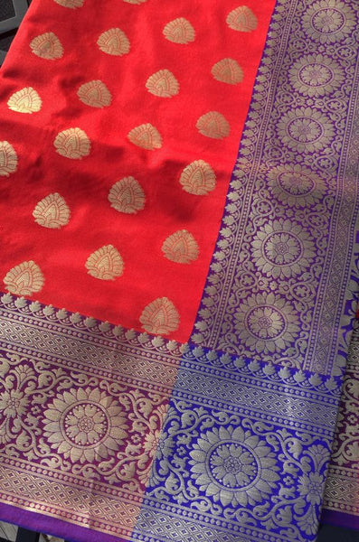 Red Soft Silk Saree with Golden Butta's