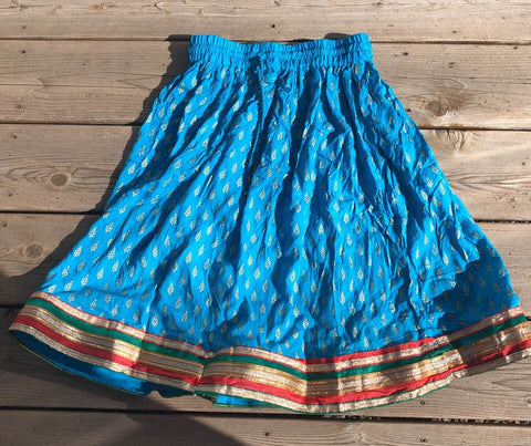 Sky Blue Cotton Elastic Knee Length Skirt