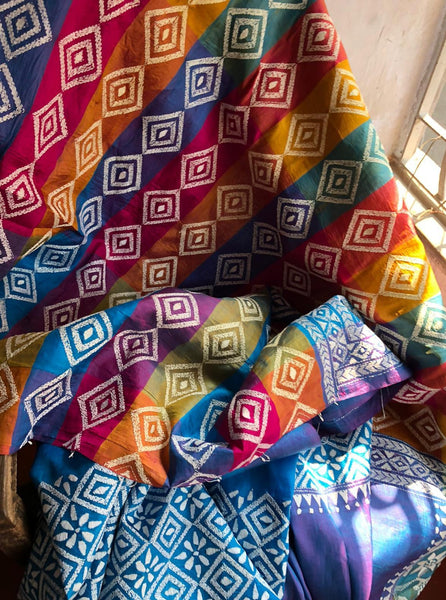 3D Multi Color Kantha Stitched Saree in Pure Bishnupuri Silk Saree