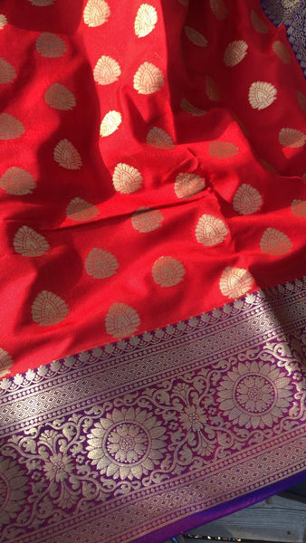 Red Soft Silk Saree with Golden Butta's
