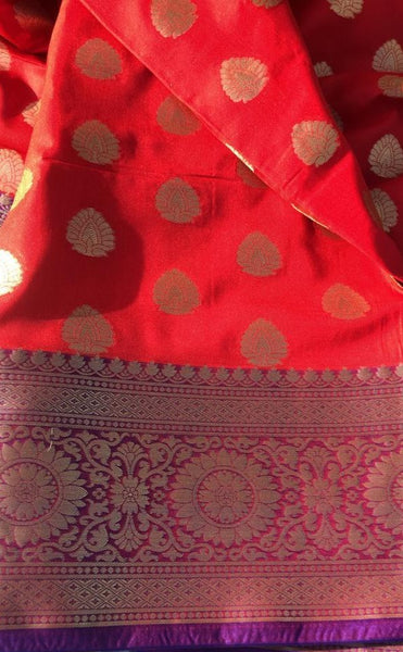 Red Soft Silk Saree with Golden Butta's