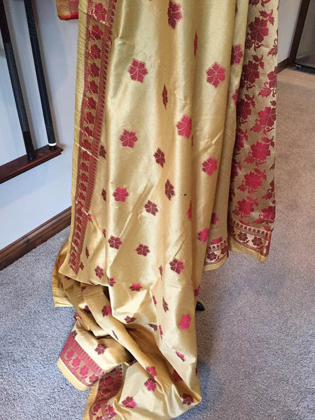 Gold & Maroon Handwoven Cotton Silk Handloom Saree